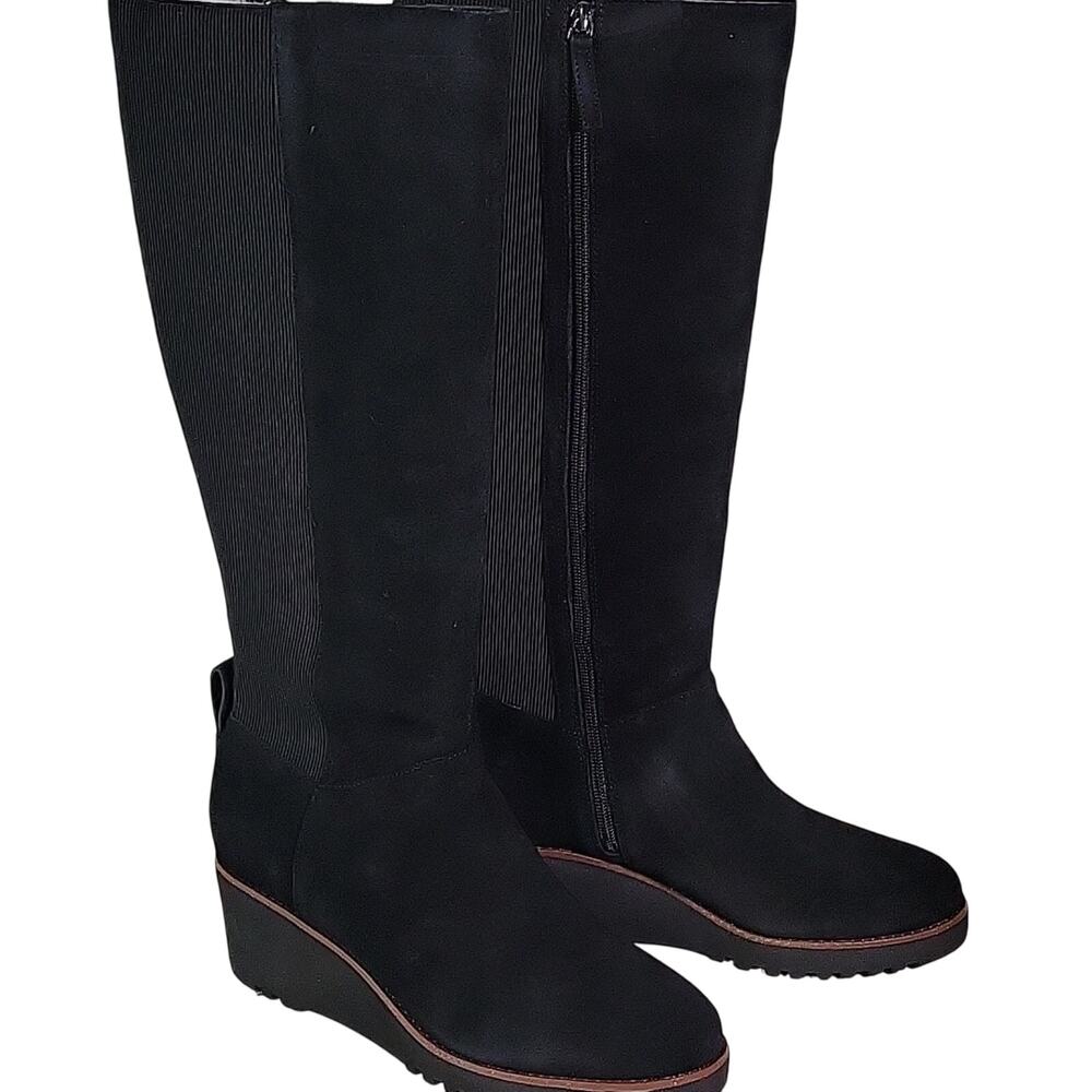 Sanctuary Effect Wedge Knee High Black Suede Boots Womens Size 11 NEW